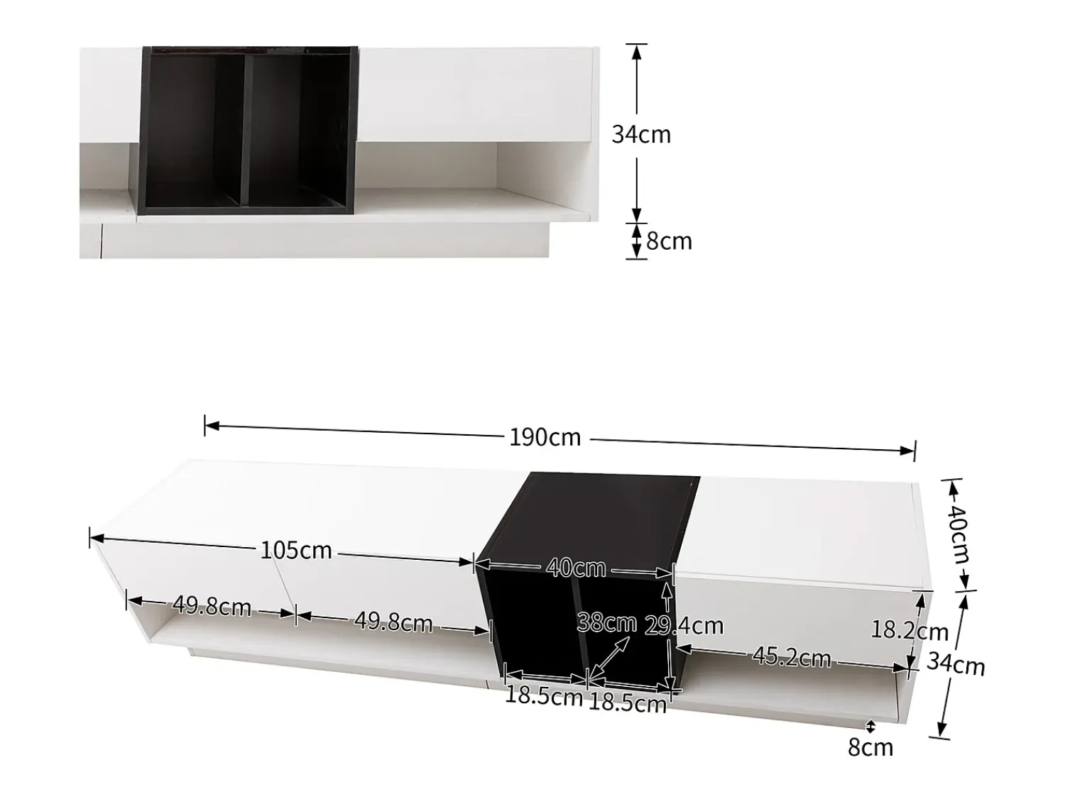 Móvel De Tv* Móvel de TV baixo moderno com 3 gavetas e compartimento de armazenamento aberto, 190 x 40 x 34 cm, Branco