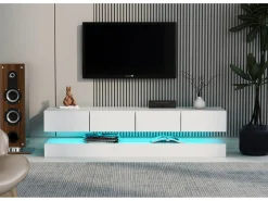 Móvel de TV baixo para parede com iluminação LED de 16 cores, suporte para TV com 4 gavetas grandes para TV,^ Móvel De Tv