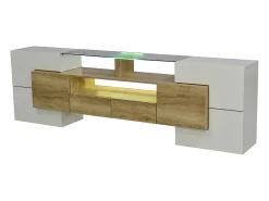 New Móvel de TV Brilhante 200 x 30 x 60,7 cm, Duas Gavetas, 6 Portas, Iluminação LED, Móveis para Sala de Estar Branco
