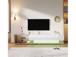 New Móvel de TV com gavetas, aparador de TV com iluminação LED e prateleiras de vidro, rack para TV para sala de estar. Branco