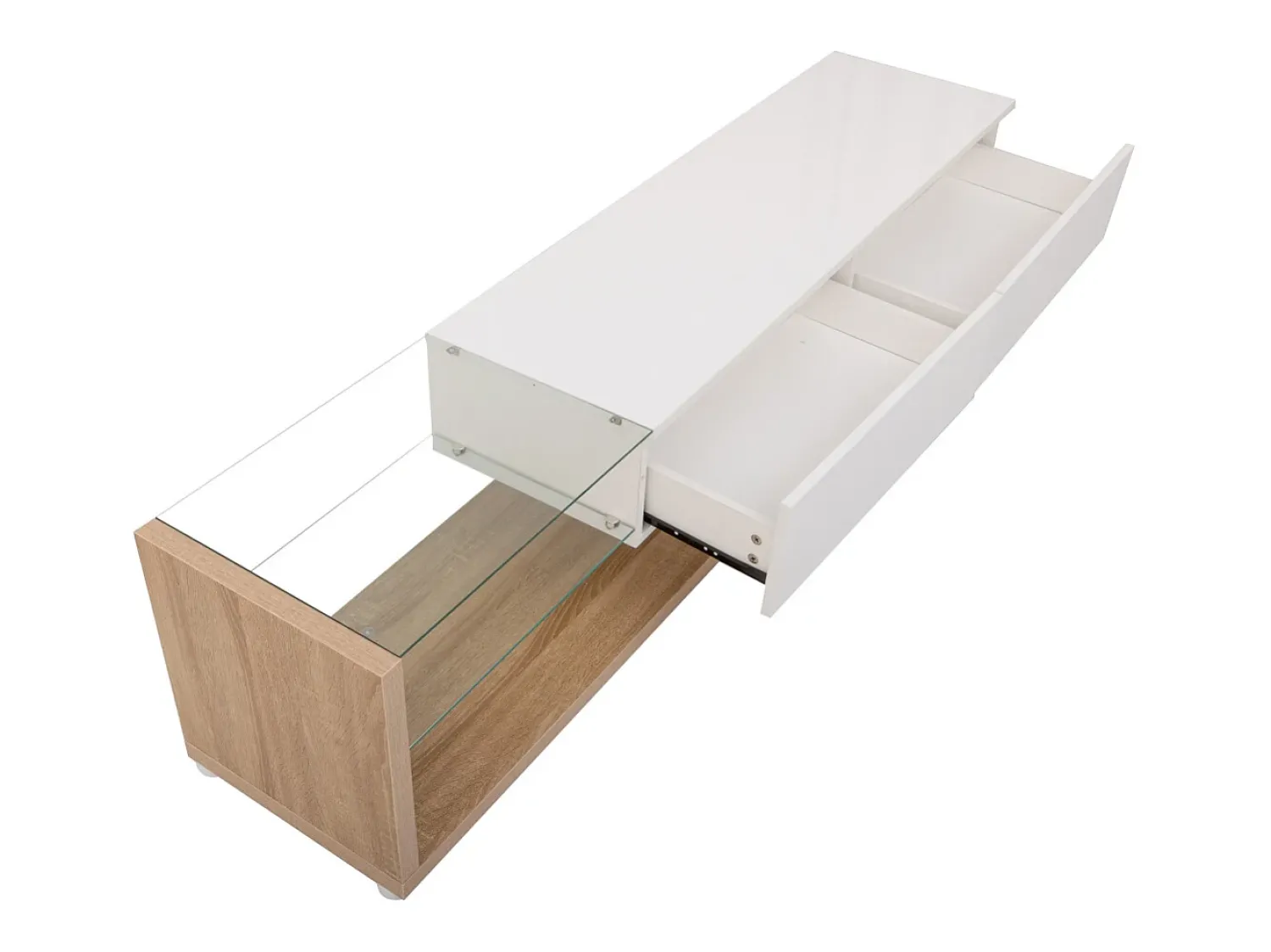New Móvel de TV com gavetas, aparador de TV com iluminação LED e prateleiras de vidro, rack para TV para sala de estar. Branco