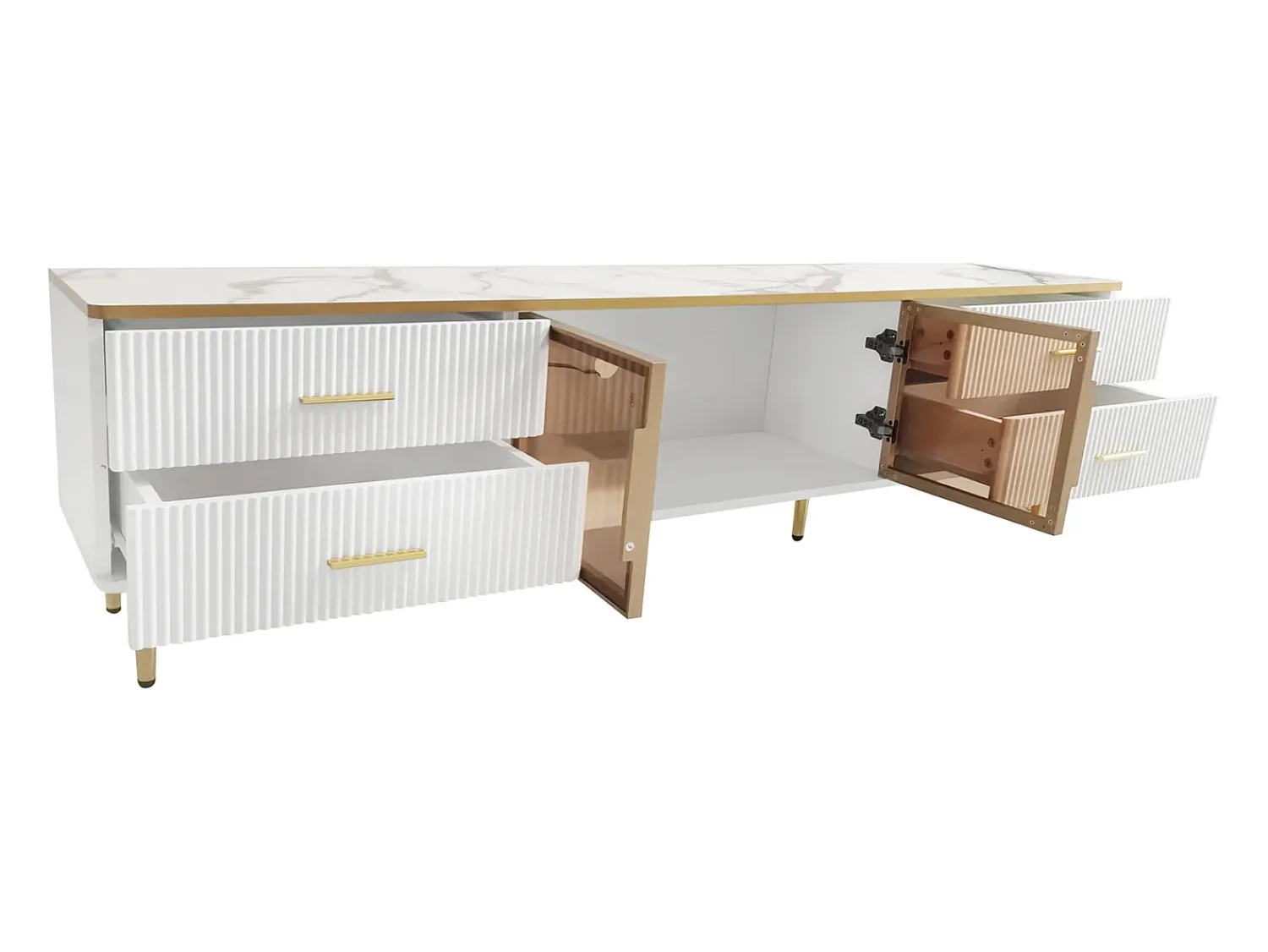 Móvel de TV com iluminação LED, cômoda com 4 gavetas e 2 portas de vidro temperado.^ Móvel De Tv