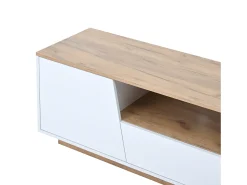 Móvel De Tv| Móvel de TV com iluminação LED - Móvel de TV com 2 gavetas e 2 portas - tampo em madeira e arrumação aberta Branco