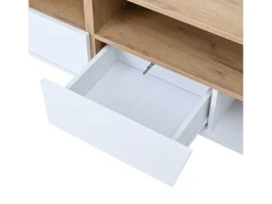 Móvel De Tv| Móvel de TV com iluminação LED - Móvel de TV com 2 gavetas e 2 portas - tampo em madeira e arrumação aberta Branco