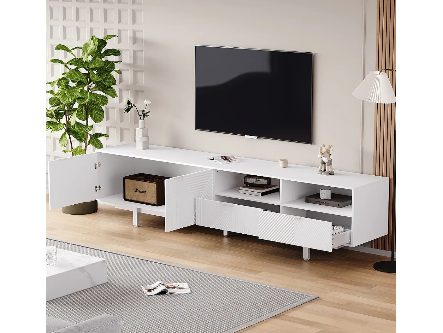 Móvel De Tv*Hauss Spole Móvel de TV com linhas geométricas - 2 portas e 2 gavetas Branco