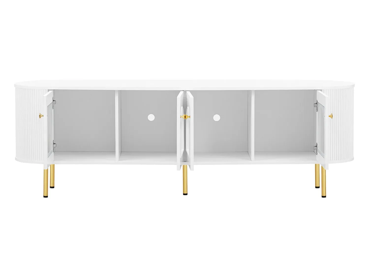 Móvel De Tv* Móvel de TV com portas de vidro e detalhes dourados – 170 x 35 x 55 cm – com puxadores dourados Branco