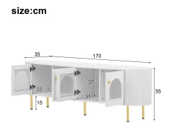 Móvel De Tv* Móvel de TV com portas de vidro e detalhes dourados – 170 x 35 x 55 cm – com puxadores dourados Branco