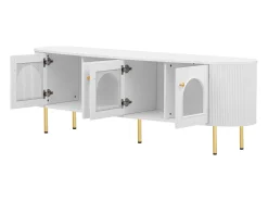 Móvel De Tv* Móvel de TV com portas de vidro e detalhes dourados – 170 x 35 x 55 cm – com puxadores dourados Branco