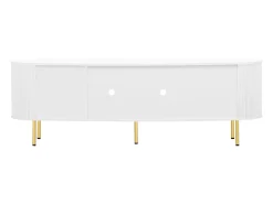 Móvel De Tv* Móvel de TV com portas de vidro e detalhes dourados – 170 x 35 x 55 cm – com puxadores dourados Branco