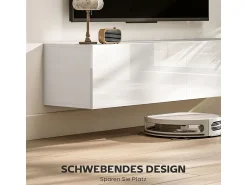 Móvel De Tv* Móvel de TV de 140 cm para parede ou de perfil baixo com espaço de armazenamento integrado, adequado para TVs de até 65 polegadas. Sala de estar. Branco
