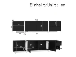 Merax Móvel de TV brilhante - 170 x 30 x 39 cm - com 4 portas + 1 gaveta - pés contrastantes - aglomerado -^ Móvel De Tv