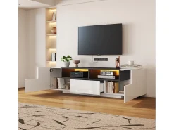 Móvel De Tv*Merax Móvel de TV brilhante - 180 x 40 x 48 cm - com LEDs + 1 gaveta + 2 portas - aglomerado - Branco