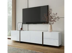 Hot Merax Móvel de TV brilhante - 170 x 30 x 39 cm - com 4 portas + 1 gaveta - pés contrastantes - aglomerado - Branco