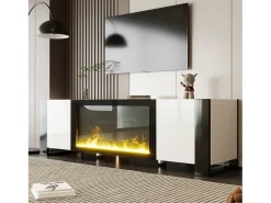 Móvel De Tv*Merax Móvel de TV brilhante - 165 x 32 x 45 cm - com efeito de chama - sem função de aquecimento - aglomerado - Branco