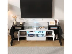 Móvel De Tv| Móvel de TV brilhante - Móvel de TV para sala de estar com iluminação LED - 6 portas e 2 gavetas - e branco Preto