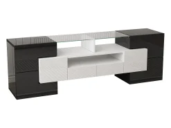 Móvel De Tv| Móvel de TV brilhante - Móvel de TV para sala de estar com iluminação LED - 6 portas e 2 gavetas - e branco Preto