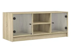 Móvel De Tv| Móvel de TV c/ portas de vidro 102x37x42 cm carvalho sonoma PT972960 Castanho