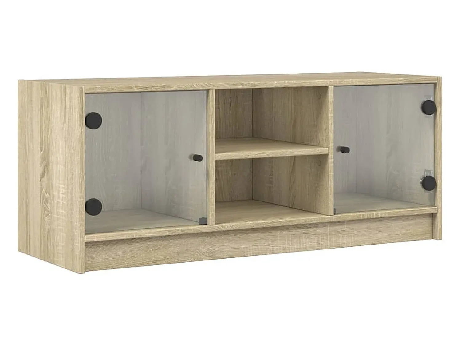 Móvel De Tv| Móvel de TV c/ portas de vidro 102x37x42 cm carvalho sonoma PT972960 Castanho