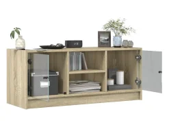 Móvel De Tv| Móvel de TV c/ portas de vidro 102x37x42 cm carvalho sonoma PT972960 Castanho