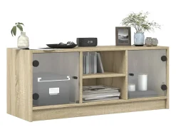 Móvel De Tv| Móvel de TV c/ portas de vidro 102x37x42 cm carvalho sonoma PT972960 Castanho