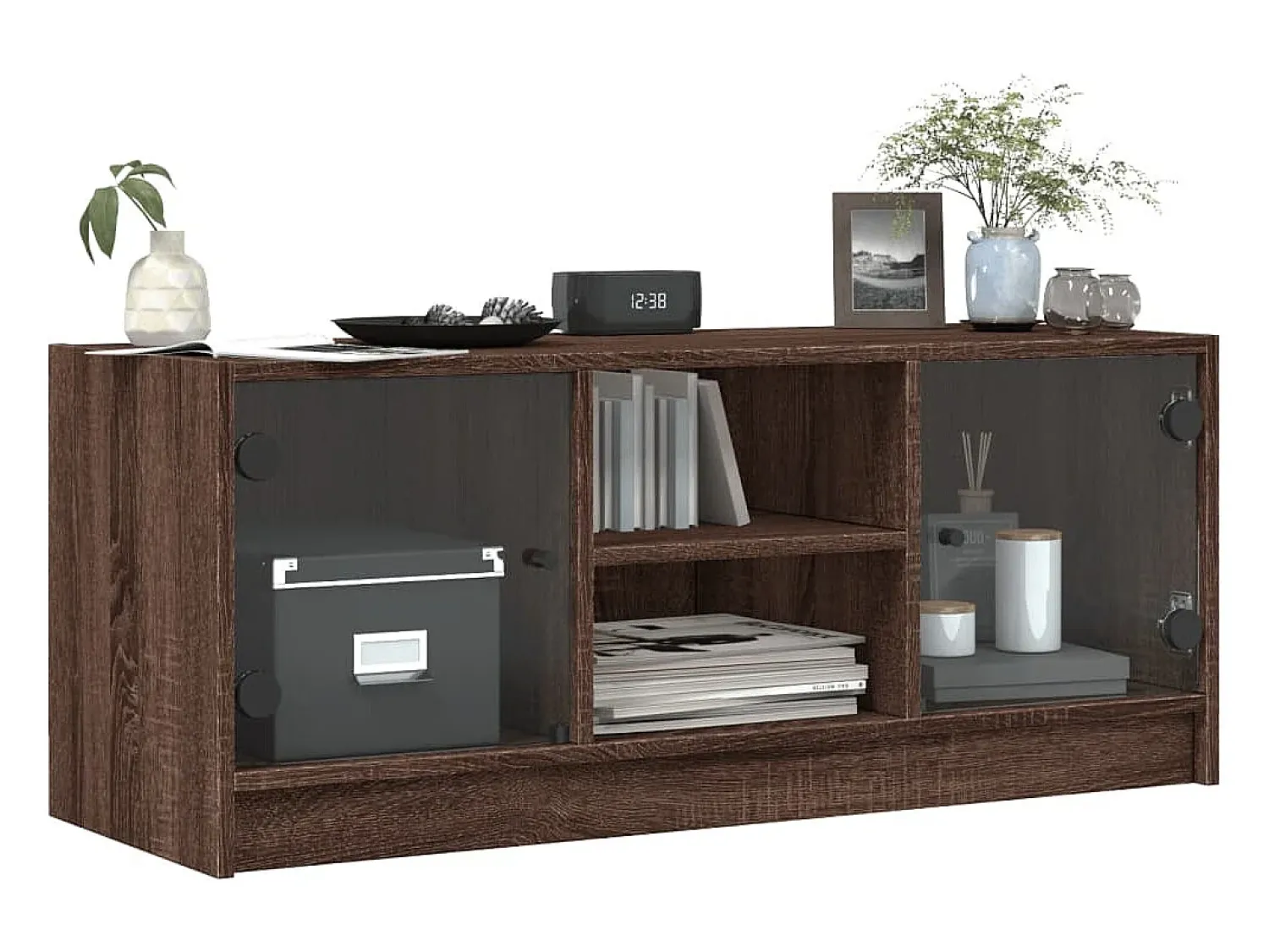 Móvel De Tv* Móvel de TV c/ portas de vidro 102x37x42 cm carvalho PT786879 Castanho