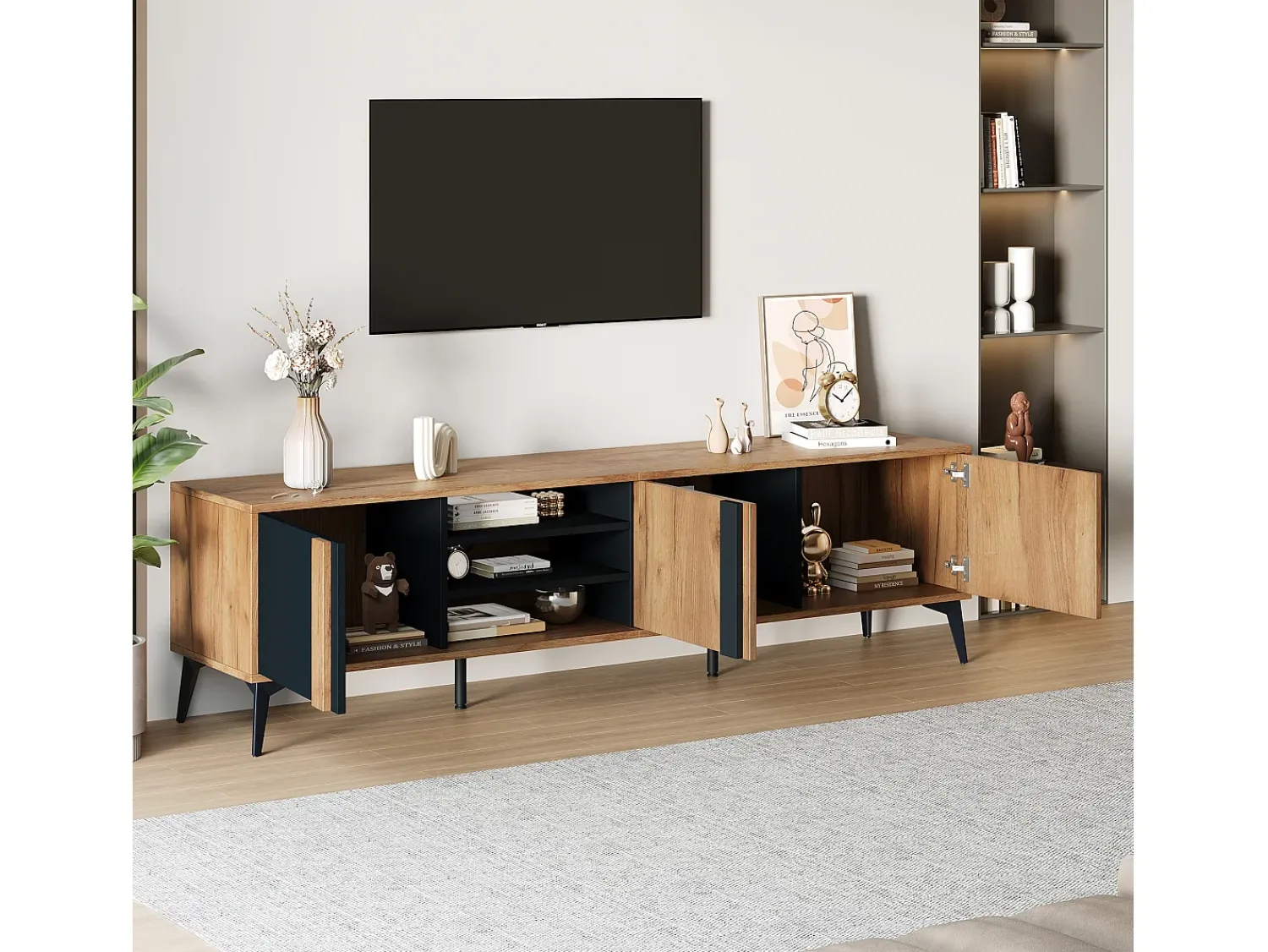 Hauss Spole Móvel de TV com 3 portas e arrumação aberta, 180x40x50 cm^ Móvel De Tv