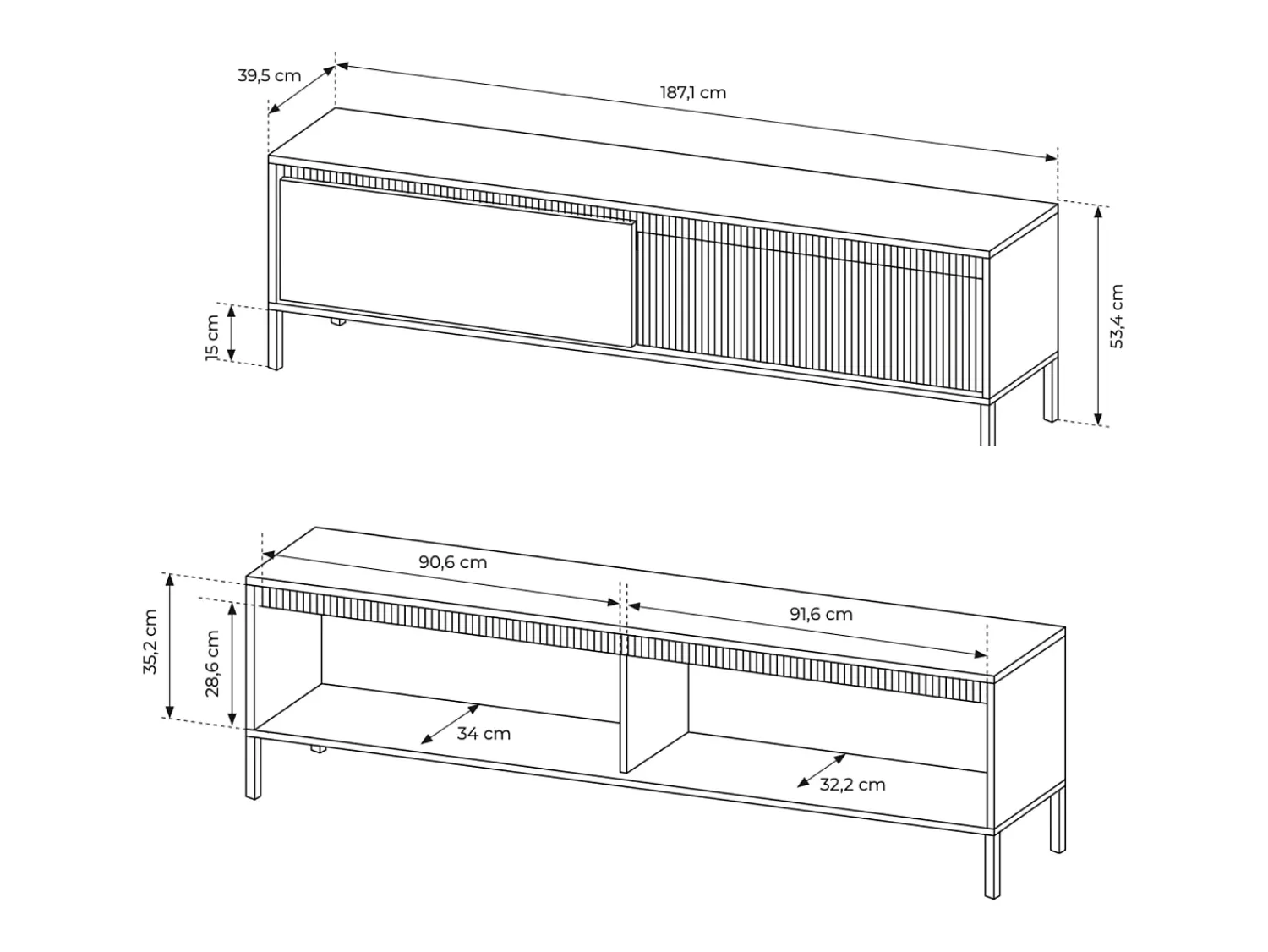 Móvel de TV: Caxemira, 53,4 x 187,1 x 39,5 cm Bege