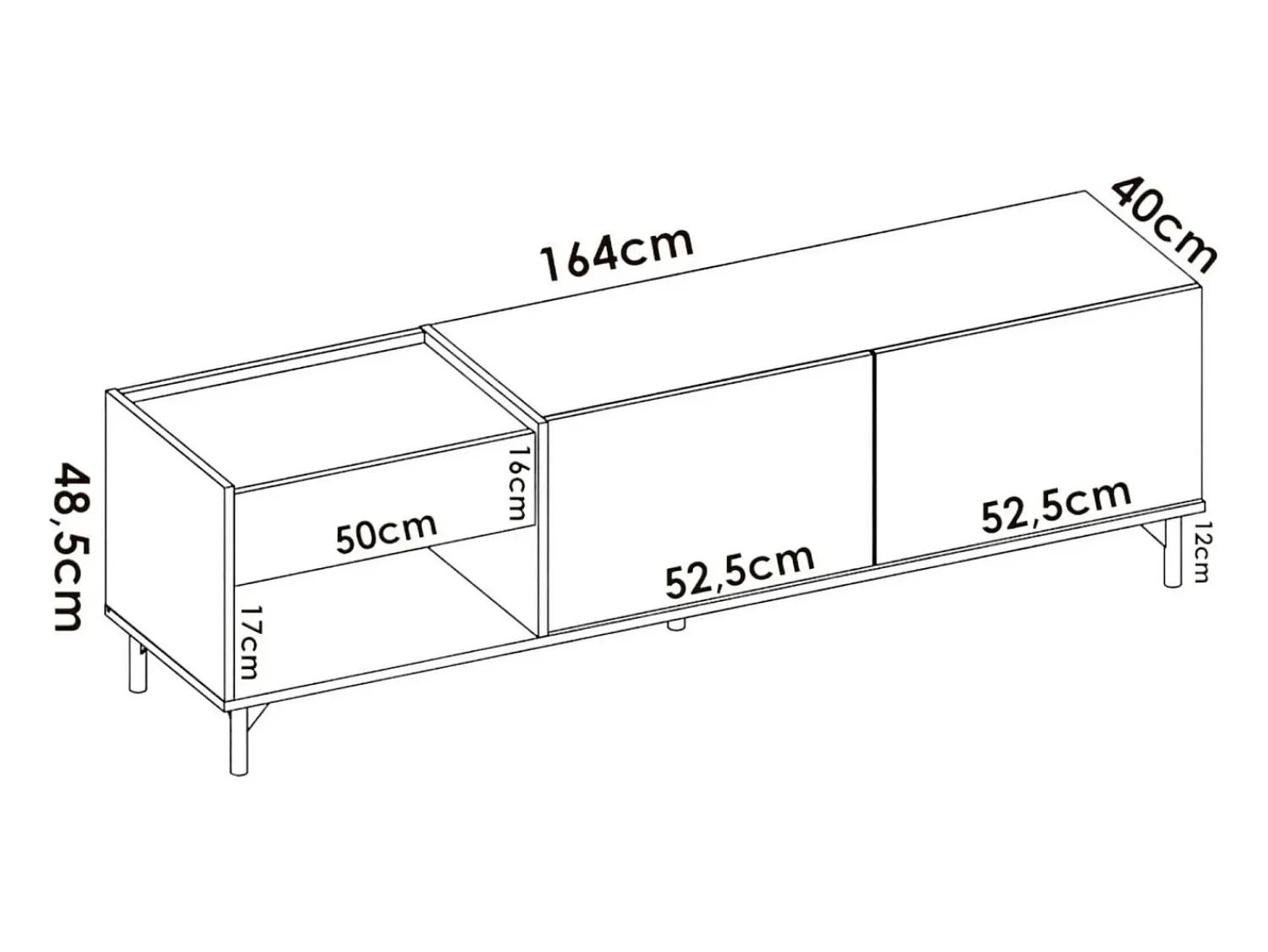 Móvel De Tv*Dmora Móvel de TV Cengalo, Aparador baixo da sala, Aparador da sala para televisão, 164x39h49 cm, Carvalho Notado e Antracite Castanho