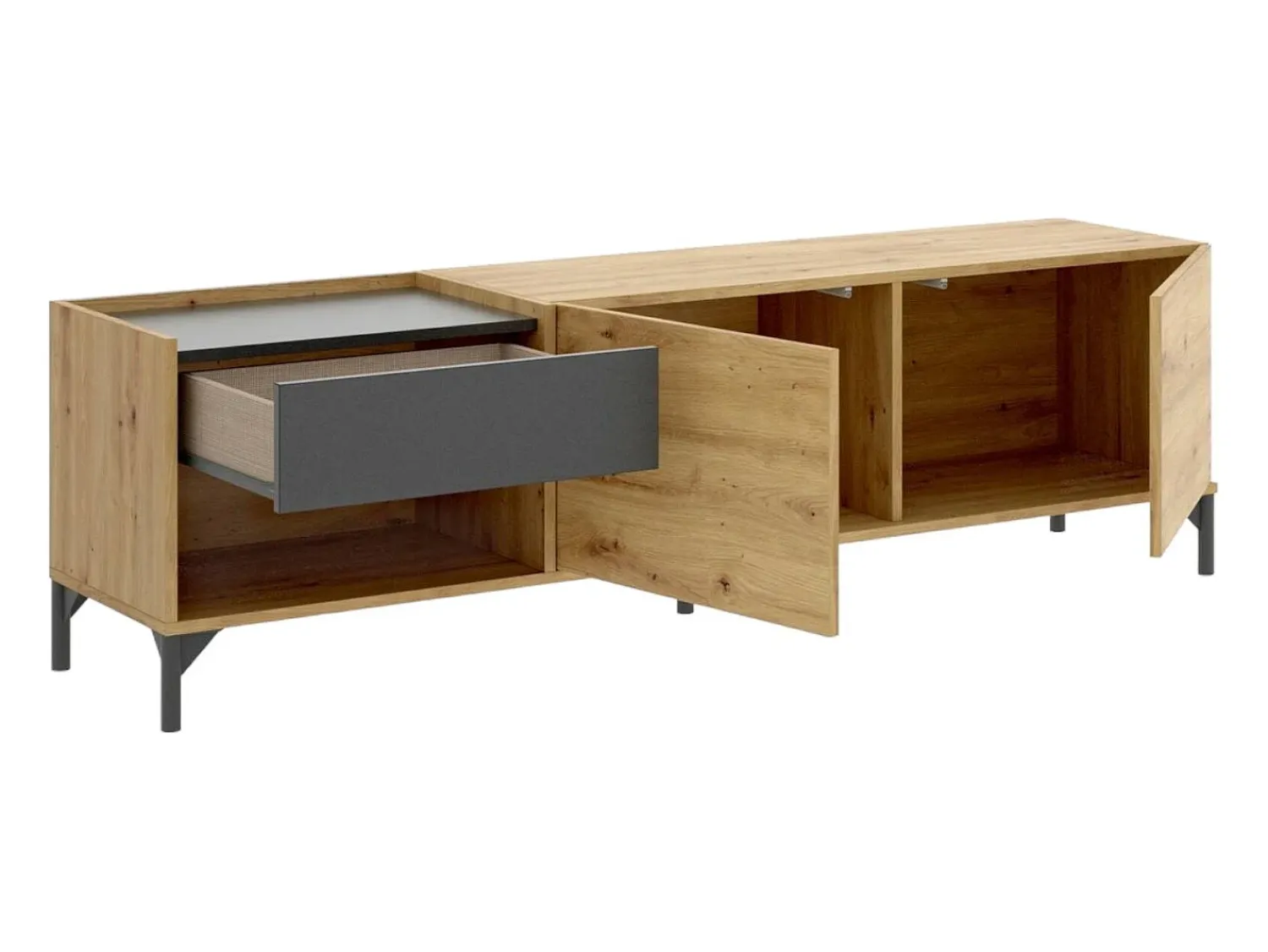 Móvel De Tv*Dmora Móvel de TV Cengalo, Aparador baixo da sala, Aparador da sala para televisão, 164x39h49 cm, Carvalho Notado e Antracite Castanho