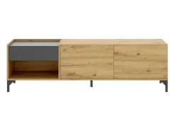 Móvel De Tv*Dmora Móvel de TV Cengalo, Aparador baixo da sala, Aparador da sala para televisão, 164x39h49 cm, Carvalho Notado e Antracite Castanho