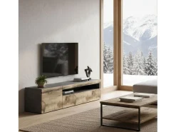 Móvel De Tv|Dmora Móvel de TV Claudio, Aparador baixo de sala, Base de móvel de televisão, 100% Fabricado na Itália, 150x40h37 cm, Ardósia e Bordo Castanho