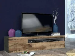 Móvel De Tv|Dmora Móvel de TV Claudio, Aparador baixo de sala, Base de móvel de televisão, 100% Fabricado na Itália, 150x40h37 cm, Ardósia e Bordo Castanho