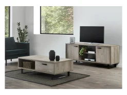 Móvel De Tv|Meublorama Móvel de TV 170cm cor carvalho claro com 2 gavetas e 2 nichos coleção NEWTON. Pés em metal. Castanho