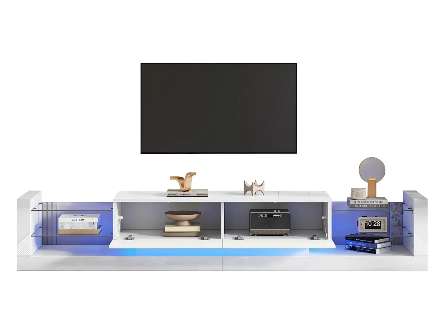 Merax Móvel de TV com 2 gavetas dobráveis - 181 x 38 x 38 cm - LEDs - Aglomerado - brilhante^ Móvel De Tv