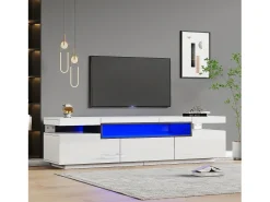 Móvel De Tv|Merax Móvel de TV com 3 gavetas e compartimentos abertos - 160 x 39 x 42 cm cm - LEDs - Aglomerado - brilhante Branco