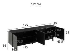 New Merax Móvel de TV com 4 portas - 175 x 38 x 56 cm - MDF e aglomerado - para sala - Preto