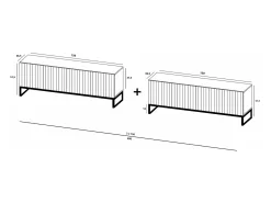 Móvel de TV com 8 portas – Corpo mate, frentes ranhuradas mate – 300 cm, estrutura metálica^ Móvel De Tv