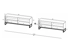 Móvel de TV com 8 portas – Corpo mate, frentes ranhuradas mate – 300 cm, estrutura metálica^ Móvel De Tv