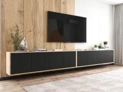 Móvel de TV com 4 portas - corpo carvalho wotan frentes mate - 150 cm^ Móvel De Tv