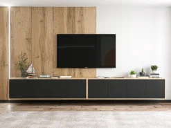 Móvel de TV com 4 portas - corpo carvalho wotan frentes mate - 150 cm^ Móvel De Tv