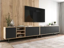 Best Móvel de TV com 4 portas - corpo carvalho wotan frentes mate - 150 cm, estrutura metálica Preto