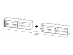 Móvel De Tv| Móvel de TV com 8 portas - corpo carvalho wotan frentes mate - 300 cm Branco