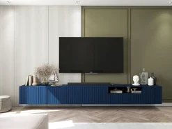 Móvel De Tv| Móvel de TV com 4 portas - Corpo -marinho mate, frentes frisadas -marinho mate - 150 cm Azul