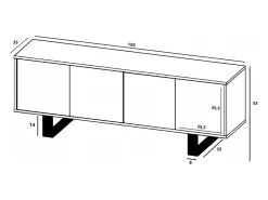 Móvel de TV com 4 portas - estrutura carvalho wotan frentes fosco - 150 cm, pés de metal^ Móvel De Tv