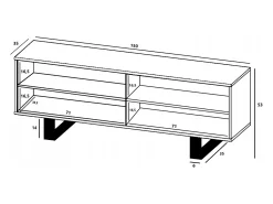 Móvel de TV com 4 portas - estrutura carvalho wotan frentes fosco - 150 cm, pés de metal^ Móvel De Tv