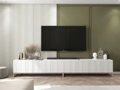 Móvel de TV com 4 portas - Estrutura mate, frentes ranhuradas mate - 150 cm, estrutura metálica^ Móvel De Tv