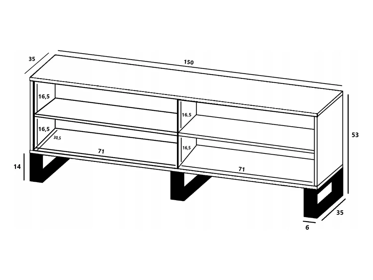 Online Móvel de TV com 4 portas - estrutura carvalho wotan frentes mate - 150 cm, pés de metal Branco