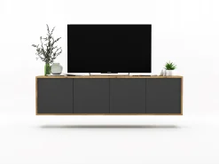 Móvel De Tv| Móvel de TV com 4 portas - estrutura carvalho wotan frentes grafite fosco - 150 cm Cinzento