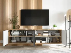 Móvel De Tv| Móvel de TV com 4 portas - estrutura carvalho wotan frentes grafite fosco - 150 cm Cinzento