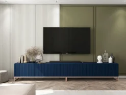 Sale Móvel de TV com 4 portas - Estrutura -marinho mate, frentes ranhuradas -marinho mate - 150 cm, estrutura metálica Azul